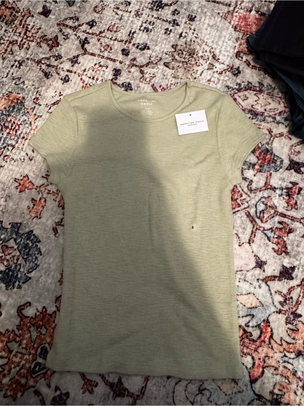American Eagle Outfitters Ribbed Short Sleeve Tee - Light Sage